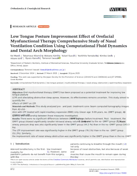 Low Tongue Posture Improvement Effect of Orofacial Myofunctional Therapy