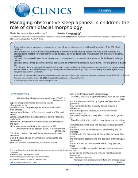 Managing obstructive sleep apnoea in children- the role of craniofacial morphology
