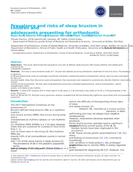Prevalence and risks of sleep bruxism in children and adolescents