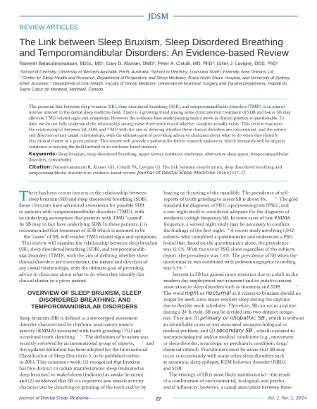 The Link between Sleep Bruxism, Sleep Disordered Breathing and Temporomandibular Disorders