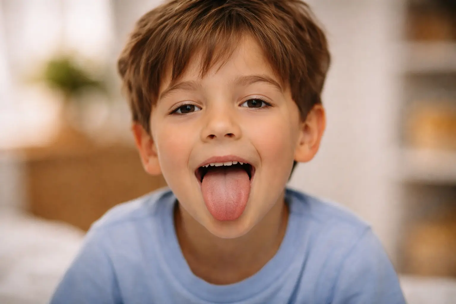 child with tongue sticking out