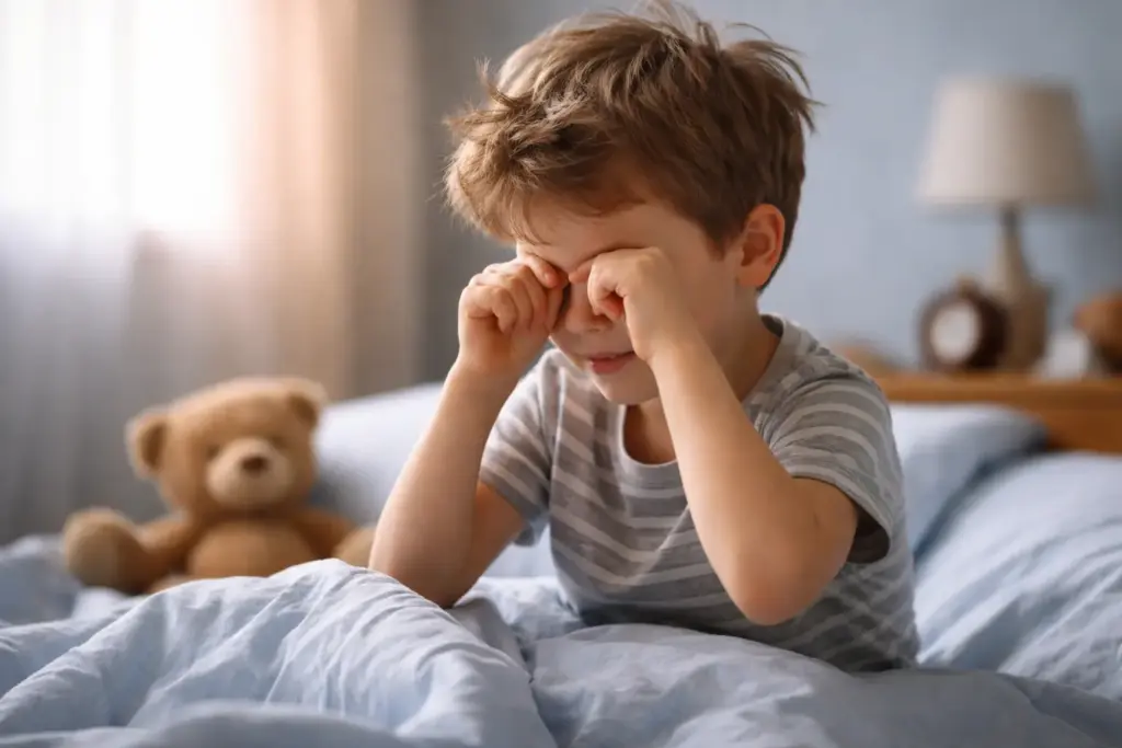 tired child rubbing eyes